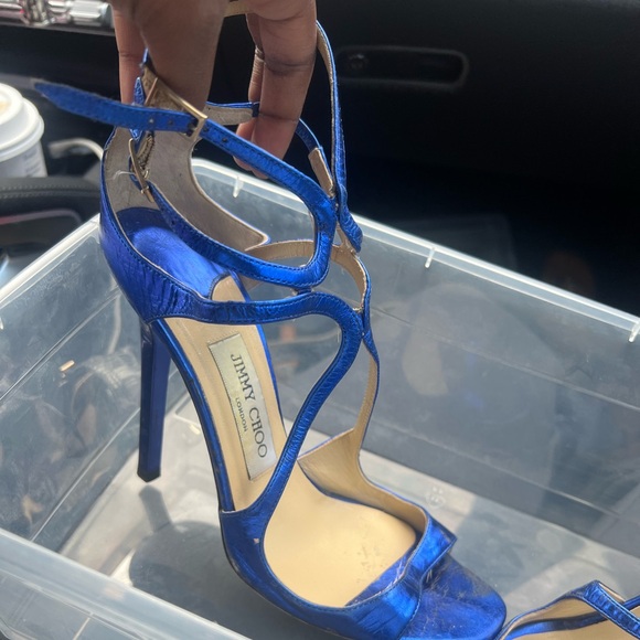 JIMMY CHOO COBALT BLUE PATENT LEATHER SANDALS SIZE EU 36 1/2 // 6.5 - Picture 13 of 16